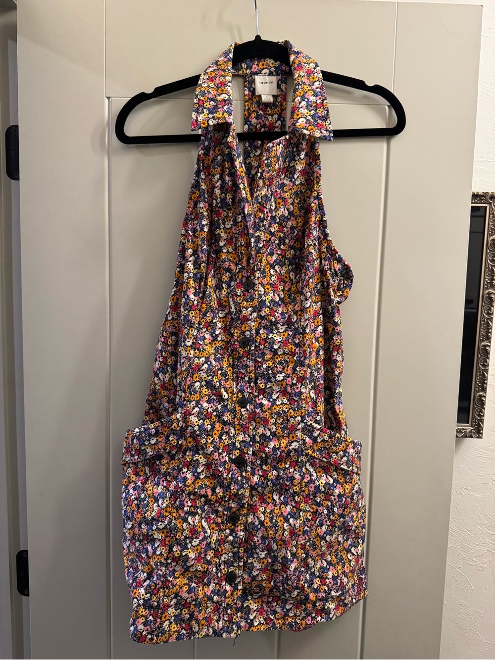 Maeve Floral Collared Sleeveless Mini Dress in Multi-Color